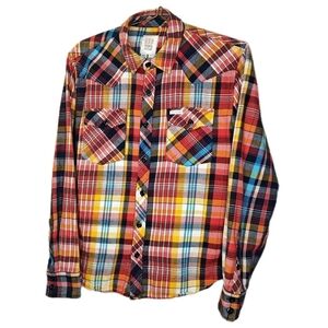 Topo Design Western Flannel Shirt Men Med Mountain Plaid Button Preppy Skater